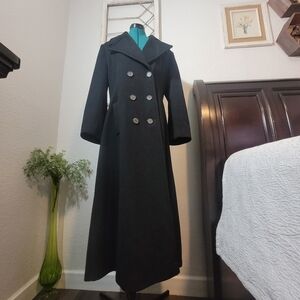 Vintage Leslie Fay Black Wool Peacoat Double Breasted Buttons Up No Size Tag